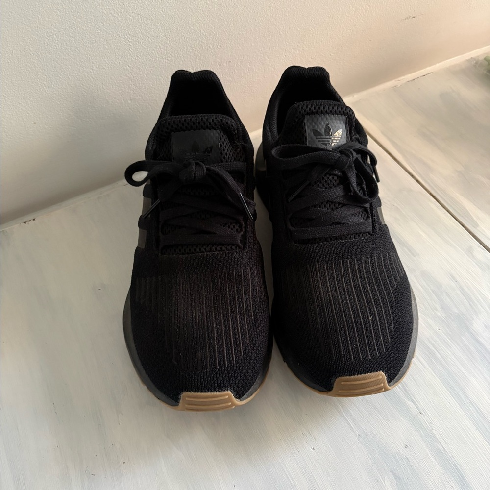 adidas Men’s Black Knit Sneakers with Tan Accents